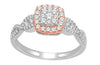 ESTATE .50CT DIAMOND 14KT WHITE & ROSE GOLD ROUND SWIRL SQUARE HALO PROMISE RING