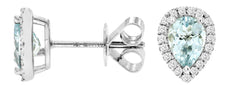 1.50CT DIAMOND & AAA AQUAMARINE 14KT WHITE GOLD PEAR SHAPE & ROUND STUD EARRINGS