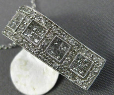 ESTATE LARGE 1.0CT ROUND & PRINCESS DIAMOND 14KT WHITE GOLD RECTANGULAR PENDANT