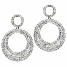 ESTATE LARGE 1.88CT DIAMOND 18KT WHITE GOLD MULTI ROW CIRCULAR HANGING EARRINGS