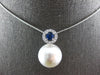 LARGE 1.58CT DIAMOND & AAA SAPPHIRE & AAA SOUTH SEA PEARL 18K WHITE GOLD PENDANT