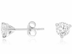 ESTATE 1CT DIAMOND 14KT WHITE GOLD ROUND CLASSIC SOLITAIRE 3 PRONG STUD EARRINGS