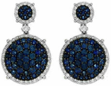 ESTATE 3.25CT DIAMOND & AAA SAPPHIRE 14KT WHITE GOLD 3D ROUND HANGING EARRINGS