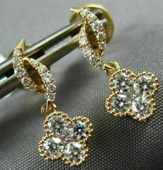ESTATE .68CT DIAMOND 18KT ROSE GOLD 3D FLOWER MILGRAIN INFINITY HANGING EARRINGS