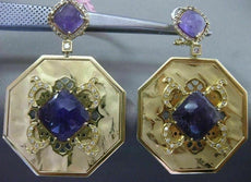 ESTATE LARGE 1.12CT DIAMOND & AMETHYST 18KT WHITE & YELLOW GOLD OCTAGAN EARRINGS