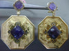 ESTATE LARGE 1.12CT DIAMOND & AMETHYST 18KT WHITE & YELLOW GOLD OCTAGAN EARRINGS