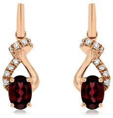 1.30CT DIAMOND & AAA RHODOLITE 14KT ROSE GOLD 3D OVAL & ROUND HANGING EARRINGS