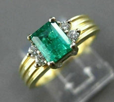 ESTATE .91CT DIAMOND & EMERALD 14KT YELLOW GOLD RECTANGLE ENGAGEMENT RING #19177
