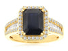 LARGE 3.75CT DIAMOND & AAA SAPPHIRE 14KT YELLOW GOLD 3D ROUND & EMERALD CUT RING