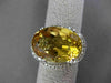 ESTATE MASSIVE 11.97CT DIAMOND & EXTRA FACET YELLOW TOPAZ 14K WHITE GOLD 3D RING