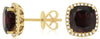 5.71CT DIAMOND & AAA GARNET 14KT YELLOW GOLD CUSHION HALO SQUARE STUD EARRINGS