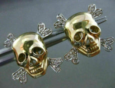 ESTATE .20CT DIAMOND 14K WHITE YELLOW GOLD PIRATE SKULL SCREW BACK STUD EARRINGS