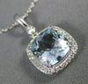 ESTATE 2.08CT DIAMOND & AAA AQUAMARINE 14KT WHITE GOLD 3D HALO FLOATING PENDANT