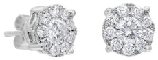 ESTATE .48CT DIAMOND 14KT WHITE GOLD 3D ROUND CLASSIC HALO FLOWER STUD EARRINGS