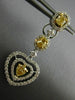 ESTATE LARGE 2.34CT WHITE & FANCY YELLOW DIAMOND 18KT 2 TONE GOLD HEART EARRINGS