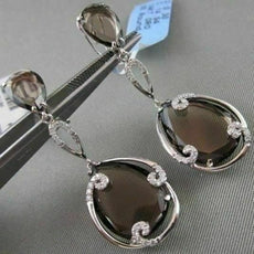 ESTATE PEAR 15.4CT AAA SMOKY TOPAZ & DIAMOND 18KT W GOLD DROP EARRINGS AMAZING!