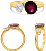 2.79CT DIAMOND & AAA RUBY 18KT YELLOW GOLD OVAL & PEAR SHAPE 2 STONE LOVE RING