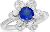 ESTATE WIDE 1.72CT DIAMOND & AAA SAPPHIRE 14KT WHITE GOLD 3D FLOWER LOVE RING