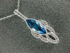 ESTATE 1.36CT DIAMOND & AAA BLUE TOPAZ 14KT WHITE GOLD 3D TEAR DROP LEAF PENDANT