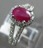 ESTATE 1.55CT DIAMOND & RUBY 14KT WHITE GOLD OVAL HALO FILIGREE ENGAGEMENT RING