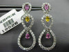 ESTATE LARGE 4.11CT DIAMOND & AAA PINK & YELLOW SAPPHIRE 18K WHITE GOLD EARRINGS