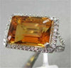 ESTATE WIDE 9.67CTW AAA CITRINE & DIAMOND 14KT WHITE GOLD RING