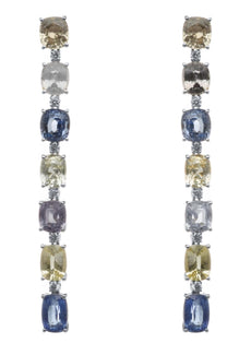 29.0CT DIAMOND & AAA MULTI COLOR SAPPHIRE 18K WHITE GOLD 3D FUN HANGING EARRINGS