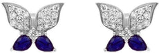 ESTATE .97CT DIAMOND & AAA SAPPHIRE 14KT WHITE GOLD 3D BUTTERFLY STUD EARRINGS