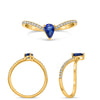 .65CT DIAMOND AAA SAPPHIRE 14KT YELLOW GOLD PEAR SHAPE & ROUND V SHAPE LOVE RING