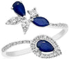 WIDE .94CT DIAMOND & AAA SAPPHIRE 14KT WHITE GOLD MULTI SHAPE FLOWER LEAF RING