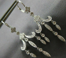 ANTIQUE LONG .50CT DIAMOND 14KT WHITE GOLD 3D FILIGREE HANGING EARRINGS #19857