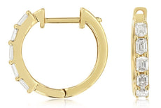 .64CT DIAMOND 14KT YELLOW GOLD EMERALD CUT CLASSIC 4 STONE HUGGIE HOOP EARRINGS