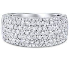 WIDE 1.34CT DIAMOND 14K WHITE GOLD ROUND MULTI ROW PAVE WEDDING ANNIVERSARY RING
