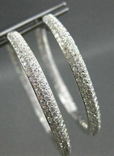 ESTATE WIDE 3.48CT DIAMOND INSIDE OUT 14KT WHITE GOLD HOOP EARRINGS F/G VS
