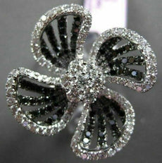 ESTATE LARGE 2.52CTW BLACK & WHITE DIAMOND 18KT WHITE GOLD 3D FLOWER FUN RING