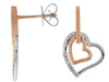 .06CT DIAMOND 14KT WHITE & ROSE GOLD CLASSIC DOUBLE HEART LOVE HANGING EARRINGS