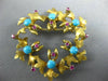ANTIQUE AAA TURQUOISE RUBY 18K YELLOW GOLD FLORAL WREATH CIRCLE BROOCH PIN #1956