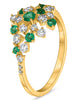 ESTATE WIDE .74CT DIAMOND & AAA EMERALD 14KT YELLOW GOLD 3D CLUSTER FUN RING