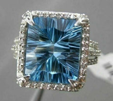 ESTATE 8.36CTW DIAMOND & AAA BLUE TOPAZ 14KT WHITE GOLD HALO FILIGREE FUN RING