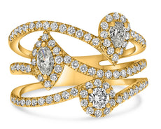 LARGE 1.07CT DIAMOND 14KT YELLOW GOLD MULTI SHAPE SOLITAIRE CRISS CROSS FUN RING