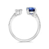 2.15CT DIAMOND & AAA SAPPHIRE 18KT WHITE GOLD EMERALD CUT & PEAR SHAPE LOVE RING