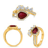 LARGE 2.02CT DIAMOND AAA RUBY 14KT YELLOW GOLD PEAR SHAPE FLORAL ENGAGEMENT RING