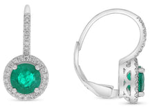 1.96CT DIAMOND & AAA EMERALD 18KT WHITE GOLD CLASSIC LEVERBACK HANGING EARRINGS
