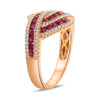 ESTATE WIDE 1.17CT DIAMOND & AAA RUBY 14K ROSE GOLD MULTI ROW LOVE KNOT FUN RING