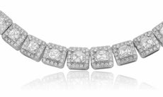 ESTATE WIDE 14.98CT DIAMOND 18KT WHITE GOLD 3D CLASSIC SQUARE TENNIS NECKLACE