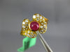 ESTATE .90CT DIAMOND & AAA RUBY 18KT YELLOW GOLD 3D FLOWER LEAF FUN RING