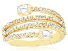 WIDE 1.0CT DIAMOND 14KT YELLOW GOLD ROUND EMERALD CUT MULTI ROW ANNIVERSARY RING