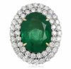 EXTRA LARGE 20.59CT DIAMOND & AAA EMERALD 18KT 2 TONE GOLD & PLATINUM HALO RING