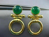 ESTATE GREEN AGATE 14K YELLOW GOLD 3D HANDCRAFTED CIRCLE OF LIFE EARRINGS #25291
