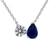 1.35CT DIAMOND & AAA SAPPHIRE 14K WHITE GOLD 3D PEAR SHAPE & ROUND LOVE NECKLACE